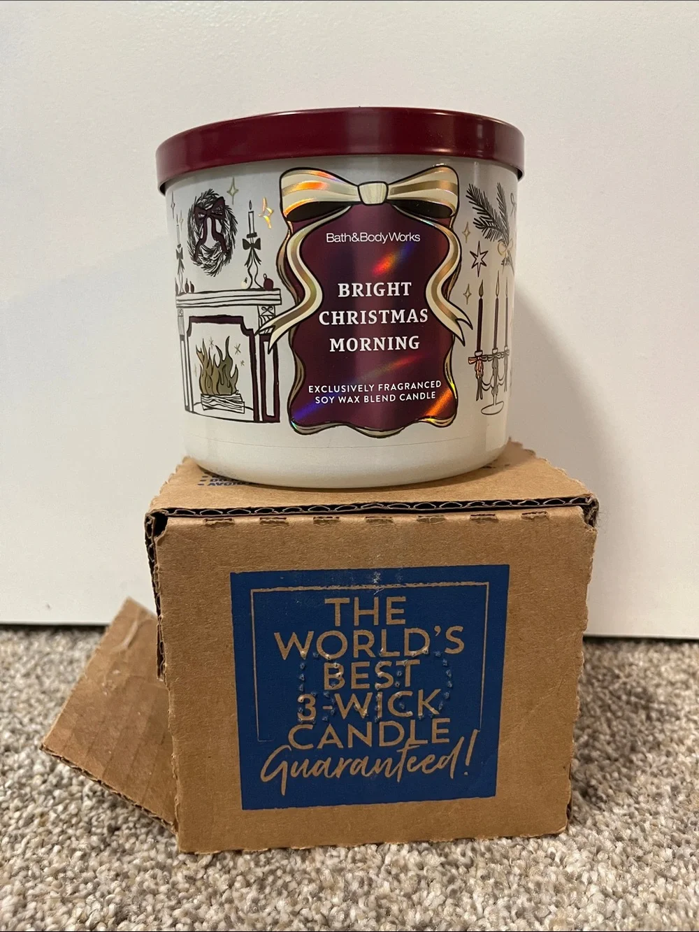 Bath & Body Works Bright Christmas Morning Candle - Burgundy & White